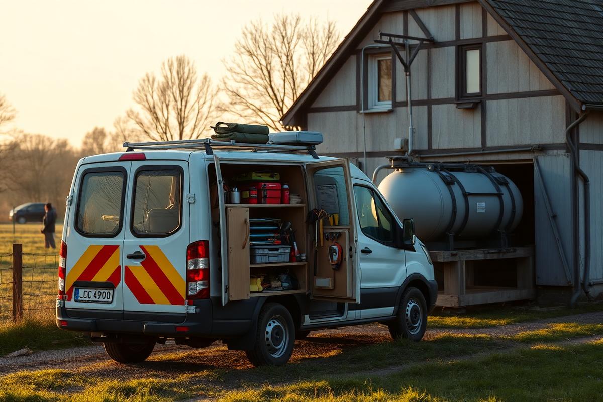 Servicebestelwagen van Tankservice Degros bij een klant
